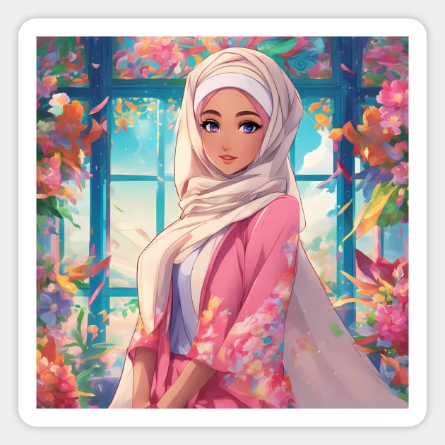 Muslim Islamic Hijab Anime Woman Magnet by animegirlnft